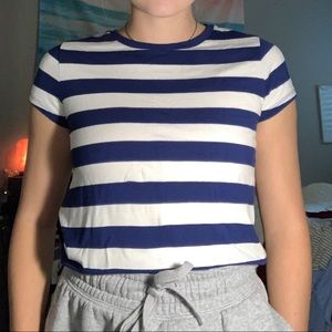 Navy and White Striped Cropped T-Shirt
